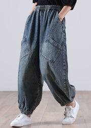 Style Blue Pockets denim Pants Winter