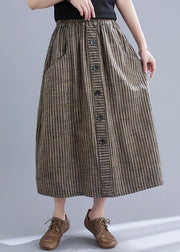 Style Brown StripedButton CottonLinen Skirts Summer - SooLinen