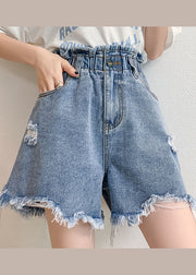 Stil Hellblaue elastische Taillentaschen Baumwolle zerrissene Hotpants Sommer