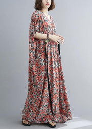 Style Red Print Button Summer Cotton Dress - SooLinen