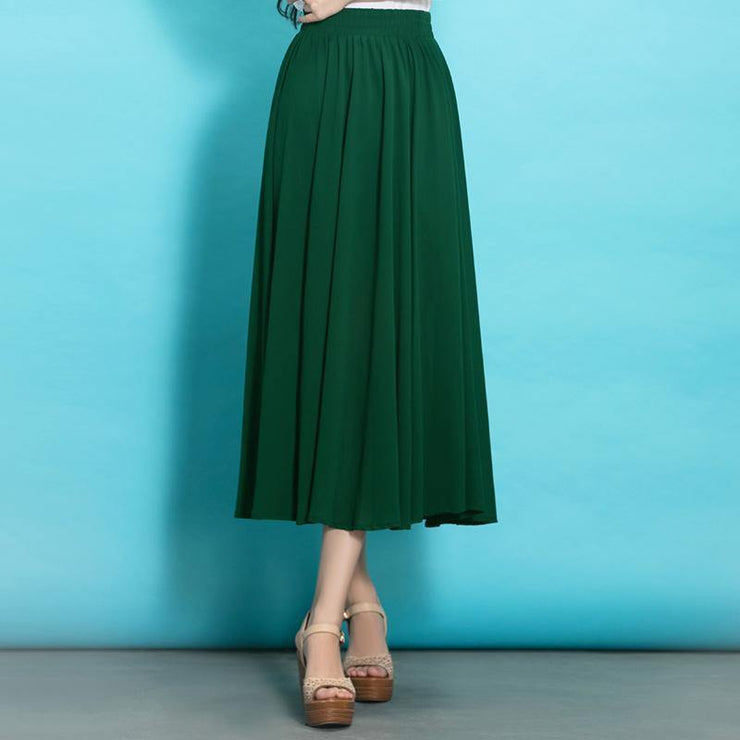 Style elastic waist chiffon clothes Sewing green Dress summer - SooLinen