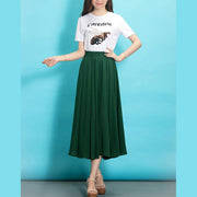 Style elastic waist chiffon clothes Sewing green Dress summer - SooLinen