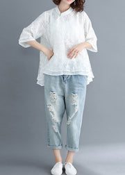 Style white lace top silhouette Women Button Down Dresses Summer blouse