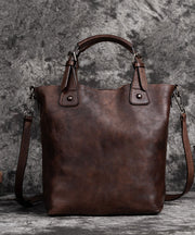 Stylish Brown Oriental Paitings Calf Leather Satchel Handbag