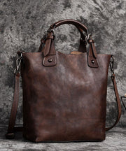 Stylish Brown Oriental Paitings Calf Leather Satchel Handbag