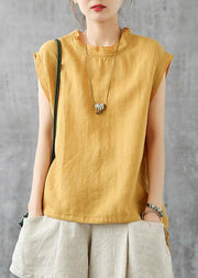 Stylish Green O-Neck Sleeveless Linen Summer Tops - SooLinen