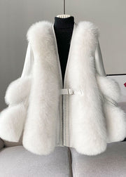 Stylish White V Neck Patchwork Mink Hair Coats Winter