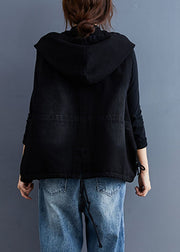 Unique Black Hooded Button denim Trench Sleeveless Vest