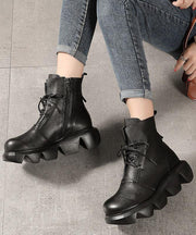 Unique Black Genuine Leather Ankle Boots - SooLinen