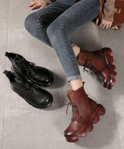 Unique Black Genuine Leather Ankle Boots - SooLinen