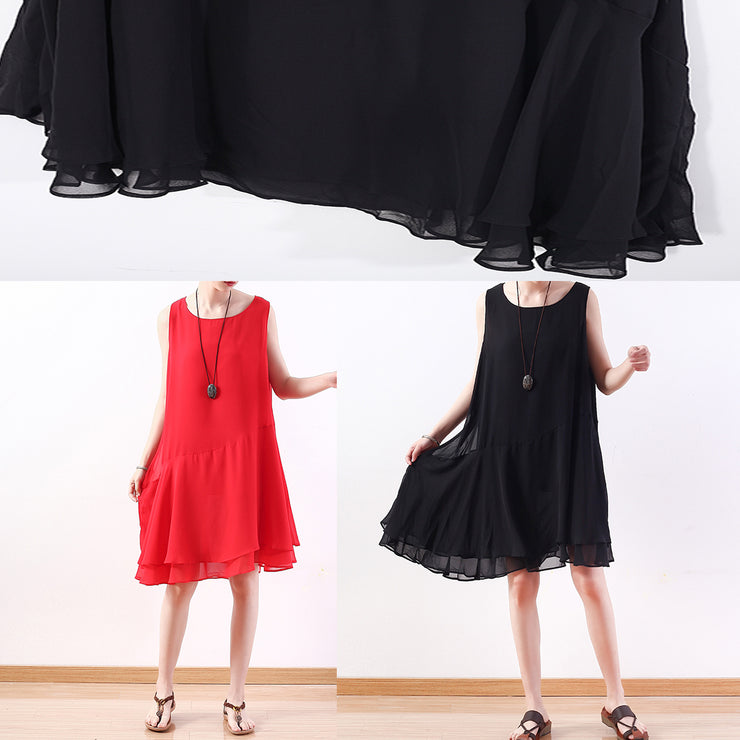 Unique red Chiffon dresses Sweets Runway sleeveless short summer Dress