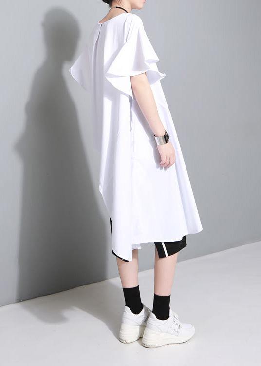 Unique white Cotton clothes Petal Sleeve baggy side open summer Dress - SooLinen