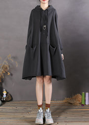 Women Black Hooded Patchwork Cotton Sweatshirts Spring dress