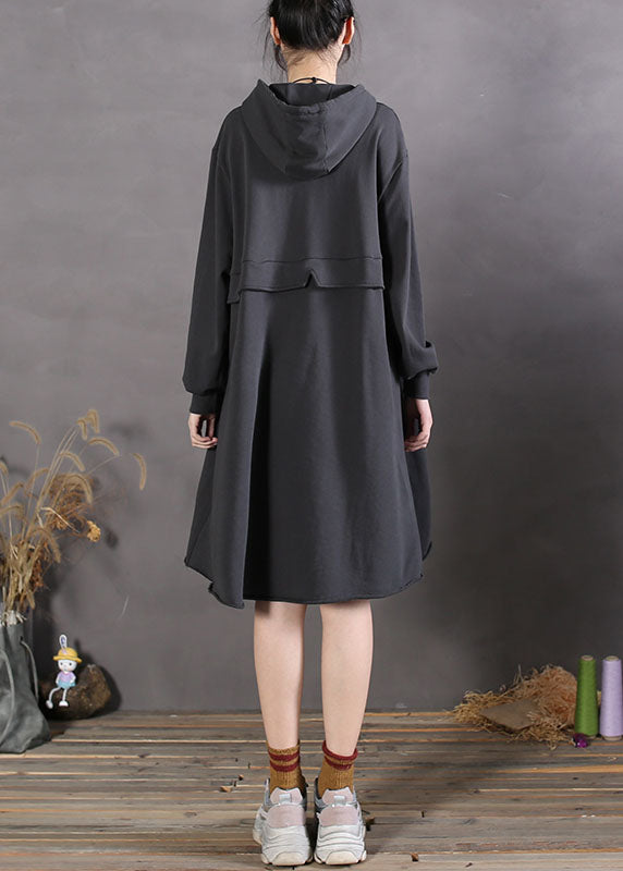 Women Black Hooded Patchwork Cotton Sweatshirts Spring dress