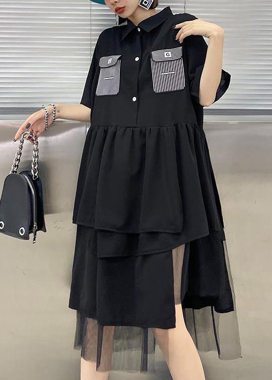 Women Black Patchwork Asymmetrical Design Tulle Dresses Summer - SooLinen