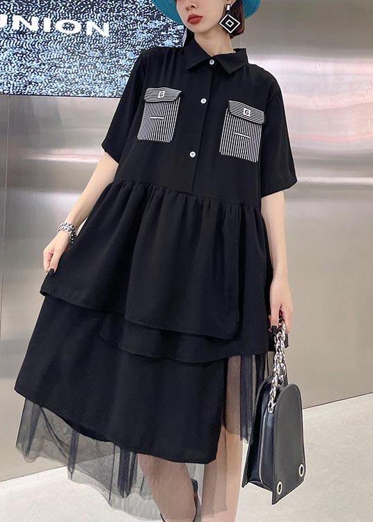 Women Black Patchwork Asymmetrical Design Tulle Dresses Summer - SooLinen