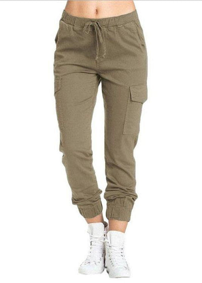 Women Casual Elastic Waist Drawstring Side Pockets Pants - SooLinen