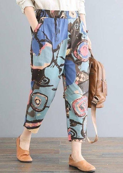 Women Elastic Waist Printed Harem Pants Casual Loose Trousers - SooLinen