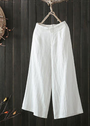 Women High Elastic Waist Loose Cotton Wide Leg Pants with Pockets - SooLinen