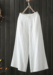 Women High Elastic Waist Loose Cotton Wide Leg Pants with Pockets - SooLinen