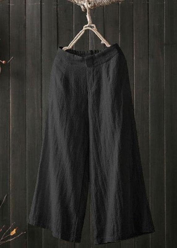 Women High Elastic Waist Loose Cotton Wide Leg Pants with Pockets - SooLinen