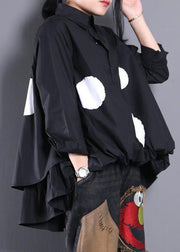 Women Asymmetric Clothes Christmas Gifts Black Dotted Blouse - SooLinen