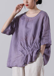 Women Light Purple asymmetrical design Cotton Linen Shirts Summer - SooLinen