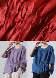 Women Light Purple asymmetrical design Cotton Linen Shirts Summer - SooLinen