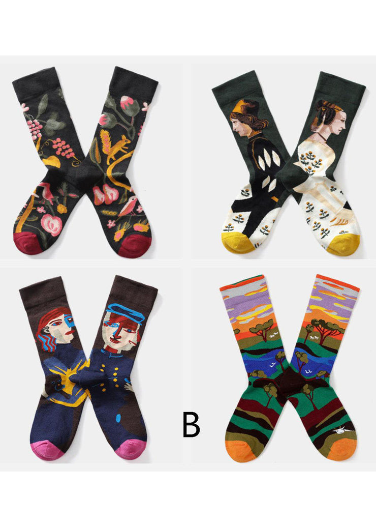 Women Midnight squirrel Paitings Cotton Crew Socks