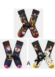 Women Midnight squirrel Paitings Cotton Crew Socks