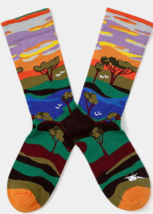 Women Midnight squirrel Paitings Cotton Crew Socks