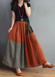 Women Plaid Patchwork Elastic Waist Swing Skirt With Pocket - SooLinen