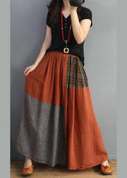 Women Plaid Patchwork Elastic Waist Swing Skirt With Pocket - SooLinen