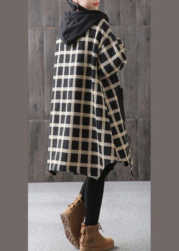 Women Plaid Pockets Button Fall Thick Hoodies Outwear Long sleeve