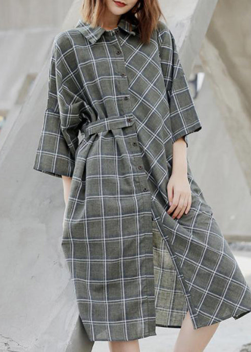 Women Spring Casual Plaid Cardigan Shirt Dress