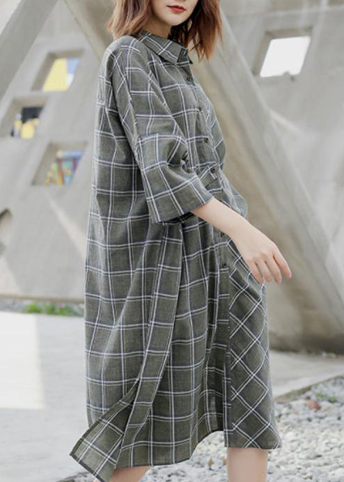 Women Spring Casual Plaid Cardigan Shirt Dress