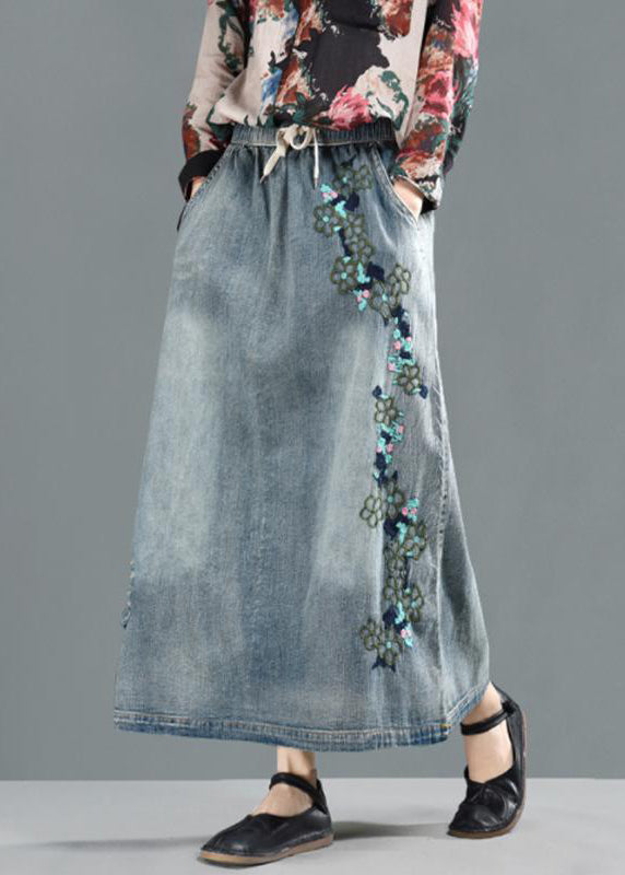 Women Spring Drawstring Hole Embroidery Casual Skirt