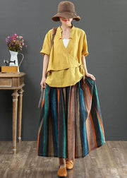 Women Striped A Line Retro Print Skirts Linen - SooLinen