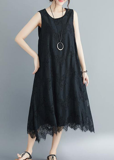 Women black laceclothes For Women o neck Kaftan summer sleeveless Dress - SooLinen