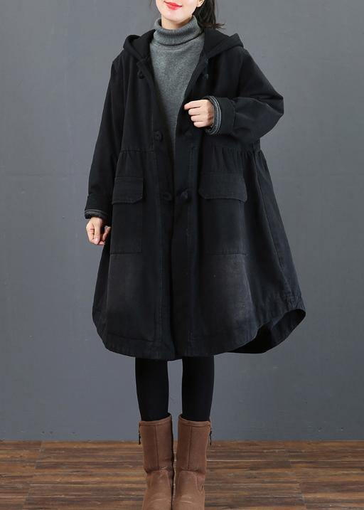 Women black  clothes Fashion Ideas hooded large hem coat - SooLinen