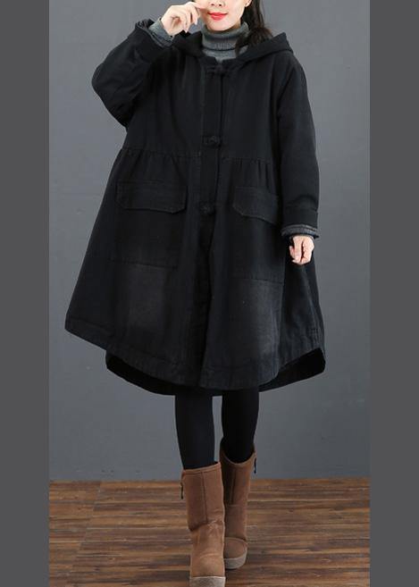 Women black  clothes Fashion Ideas hooded large hem coat - SooLinen