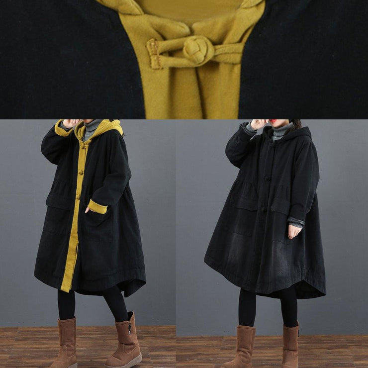 Women black  clothes Fashion Ideas hooded large hem coat - SooLinen