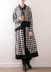 Women plaid cotton clothes For Women lapel collar Art autumn shirt dress - SooLinen