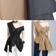 Women tie waist cotton crane tops Sleeve black blouses summer - SooLinen