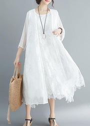 Women white lace Robes sleeveless A Line summer Dresses - SooLinen