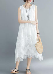 Women white lace Robes sleeveless A Line summer Dresses - SooLinen