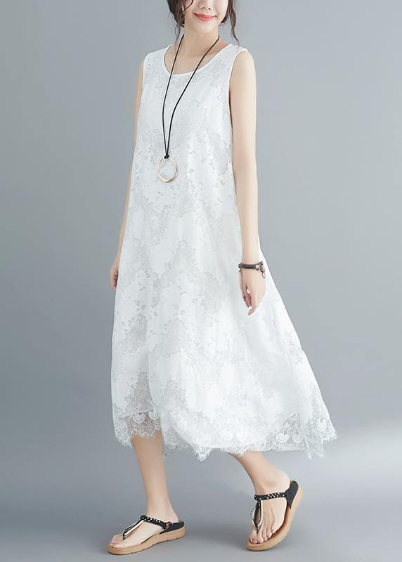 Women white lace Robes sleeveless A Line summer Dresses - SooLinen