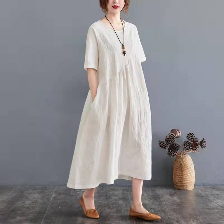 Women o neck Cinched cotton linen clothes Wardrobes red Dress summer