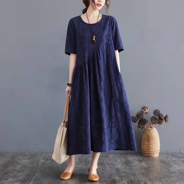 Women o neck Cinched cotton linen clothes Wardrobes red Dress summer