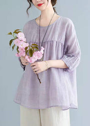 Women o neck half sleeve linen summer tunic pattern Sewing blue shirt